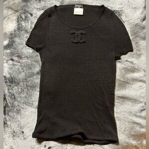 CHANEL Black Short Sleeve Knit Top
